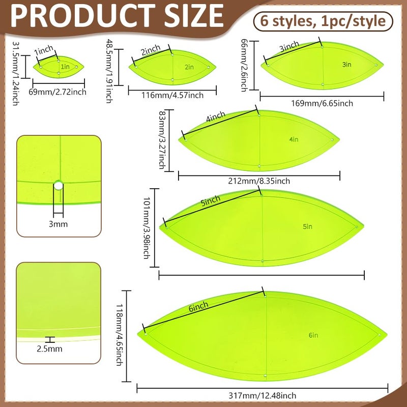 BENECREAT 6PCS Horse Eye Quilting Templates Set, 1"" 2"" 3"" 4"" 5"" 6"" Bright Yellow Reusable Acrylic Quilting Template with Film Protection for Woodworking, Quilting Sewing Needlework Craft, Hole: 3mm - Image 2